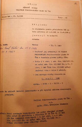 Kádrový rozkaz velitele Pohotovostního pluku. Zdroj: ABS